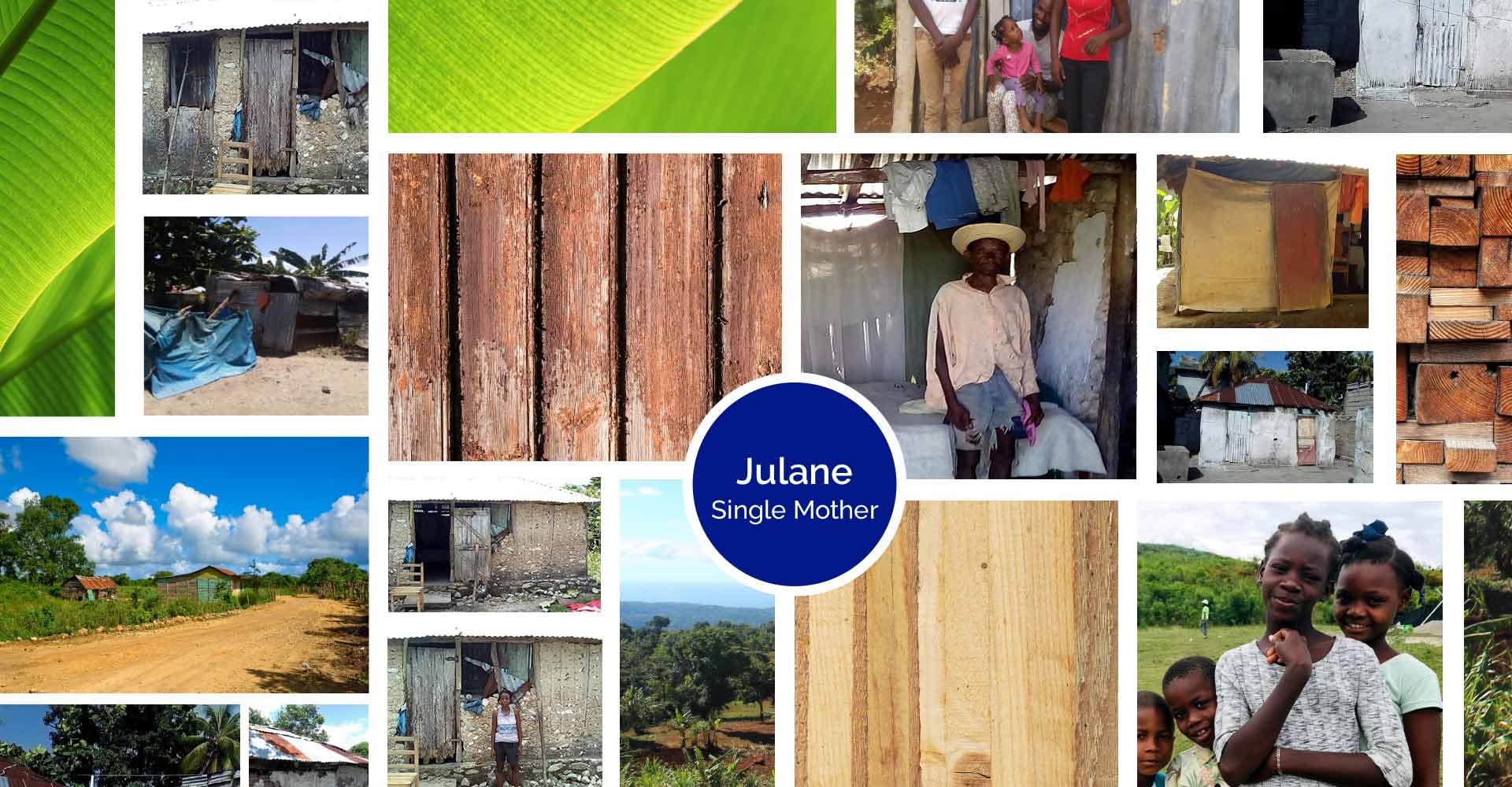 A photo collage of Julane's home and family in Haiti
