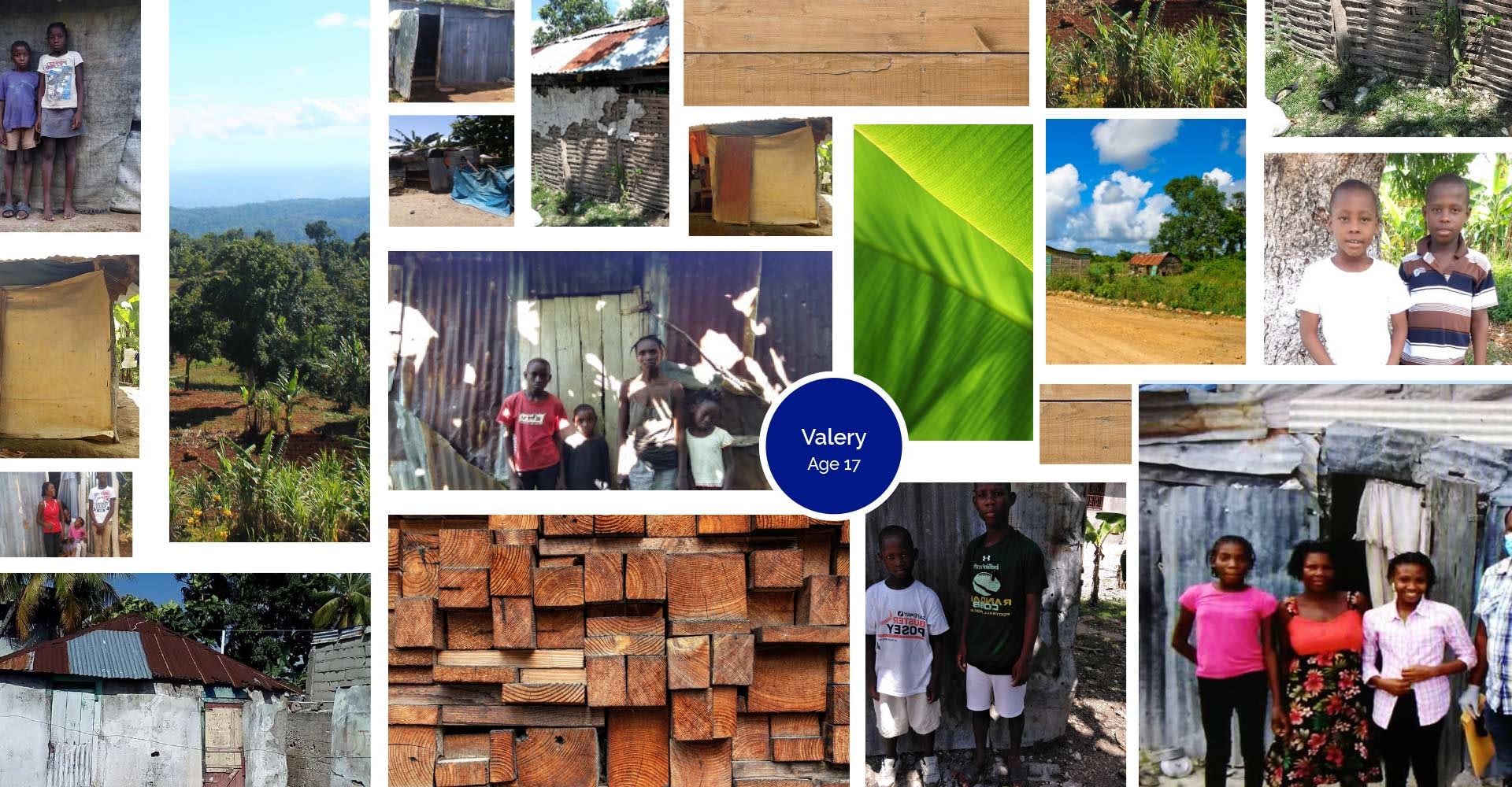 A photo collage of Valery's home and family in Haiti