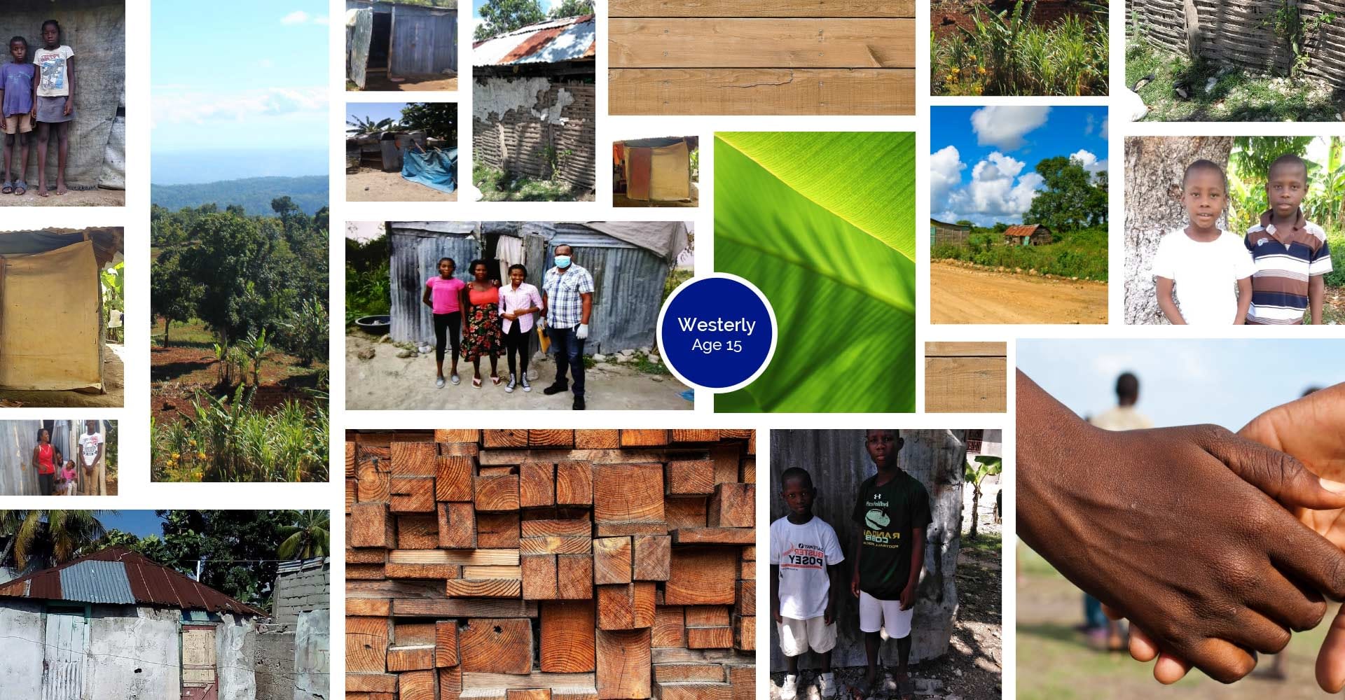A photo collage of Westerley's home and family in Haiti