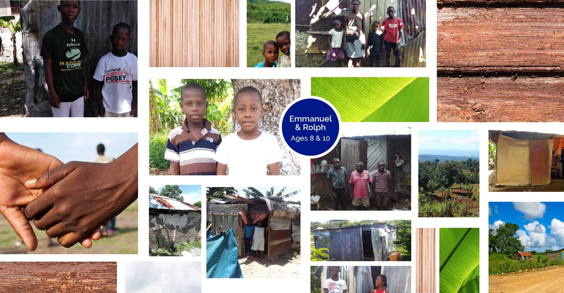 A photo collage of Emmanuel and Rolph's home and family in Haiti