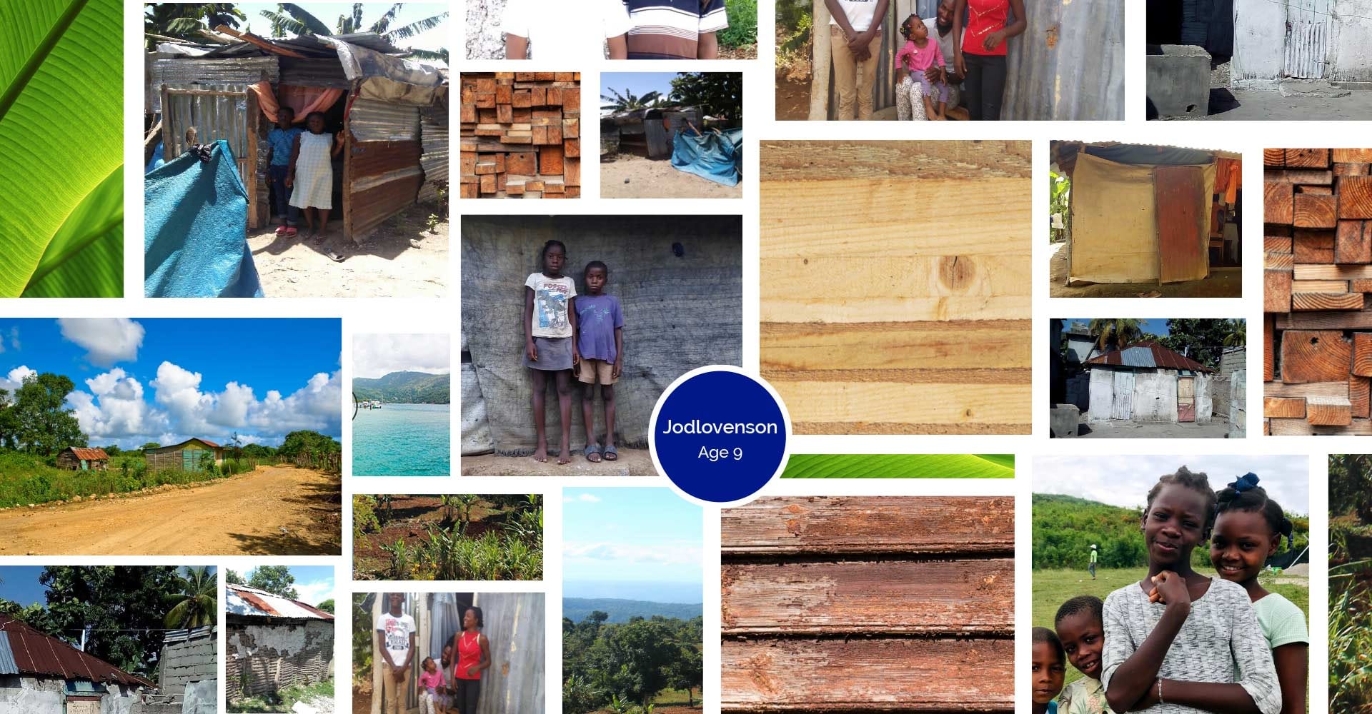 A photo collage of Jodlovenson's home and family in Haiti